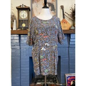 Flax By Jeanne Engelhart Tropical Fish Print Rayon M Shirt Oversized Tunic